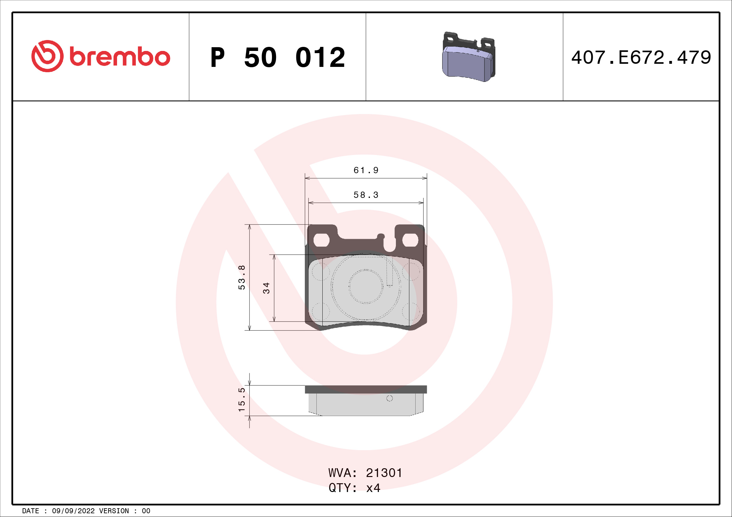 A.B.S. P 50 012 BREMBO Bremsbelagsatz, Scheibenbremse